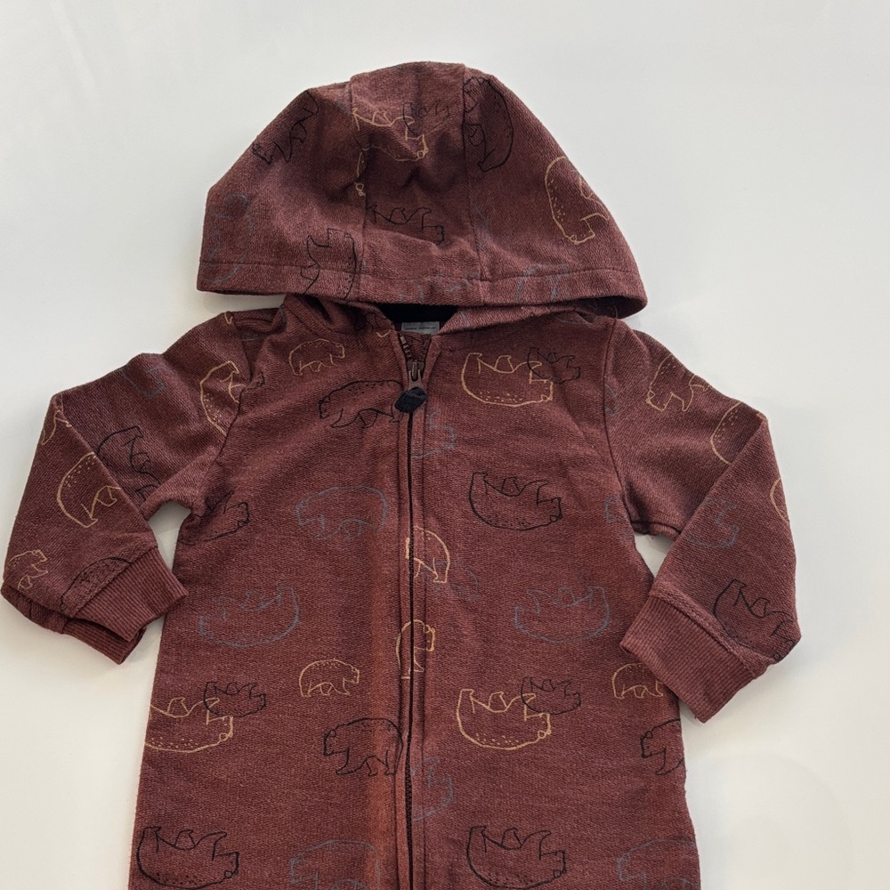 Carter's Burgundy Hooded Bodysuit with Bear Print